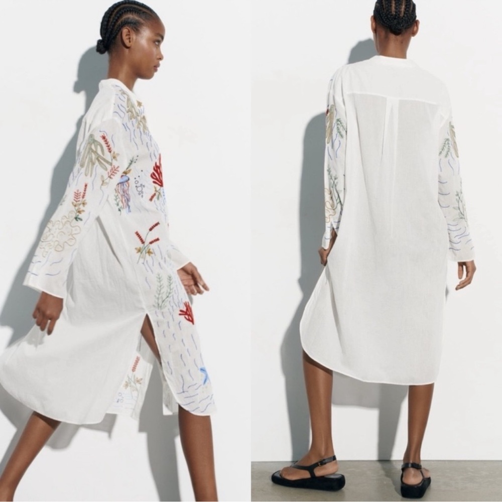 Zara Sea Motif Beach Embroidered Tunic Dress Cover-up Size XS - Picture 13 of 14